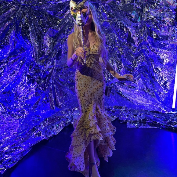 Yellow Evening Dress Gown beaded Roberto cavalli vibes Y2K mermaid style - Picture 10 of 16